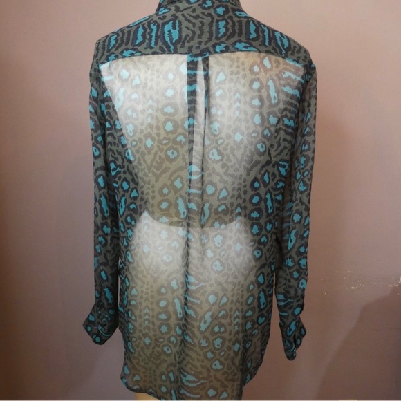 Equipment sheer silk cheetah print teal and green button down blouse - Picture 10 of 12